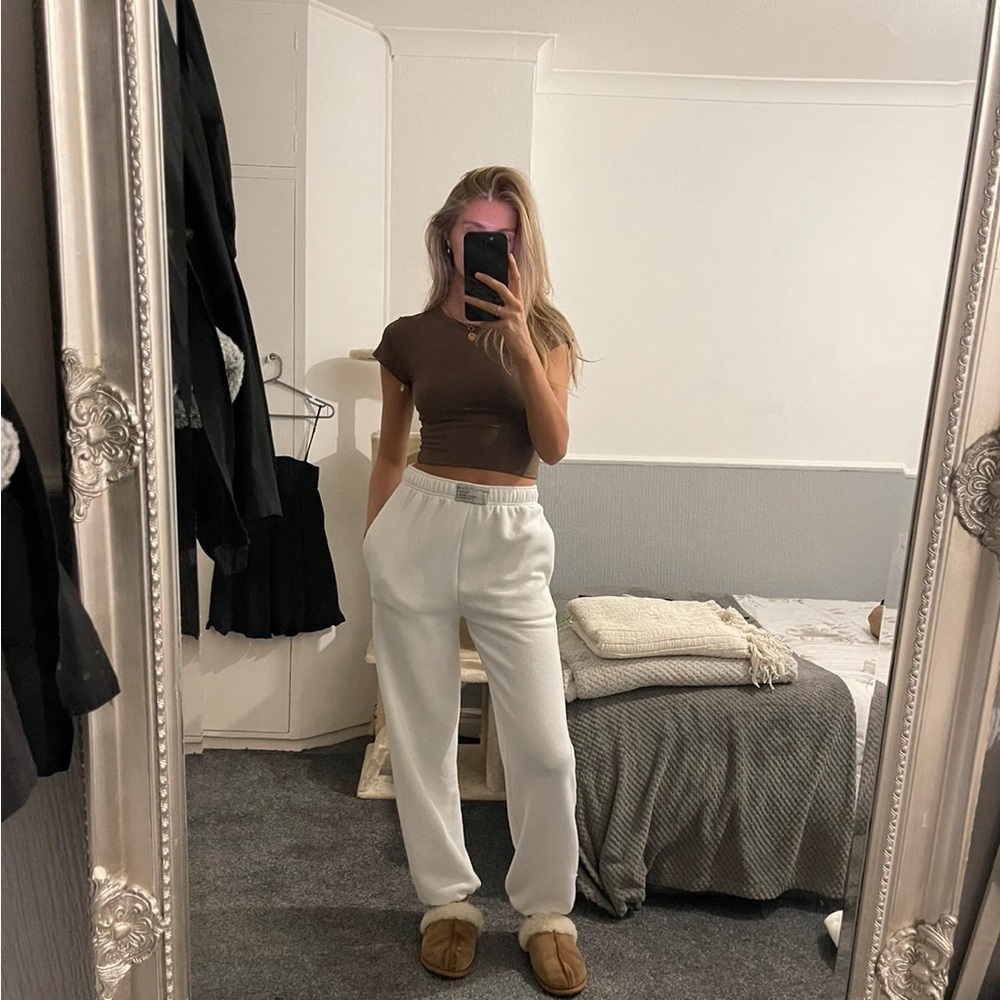 PrettyLittleThing White Track Pants with Elastic Waistband